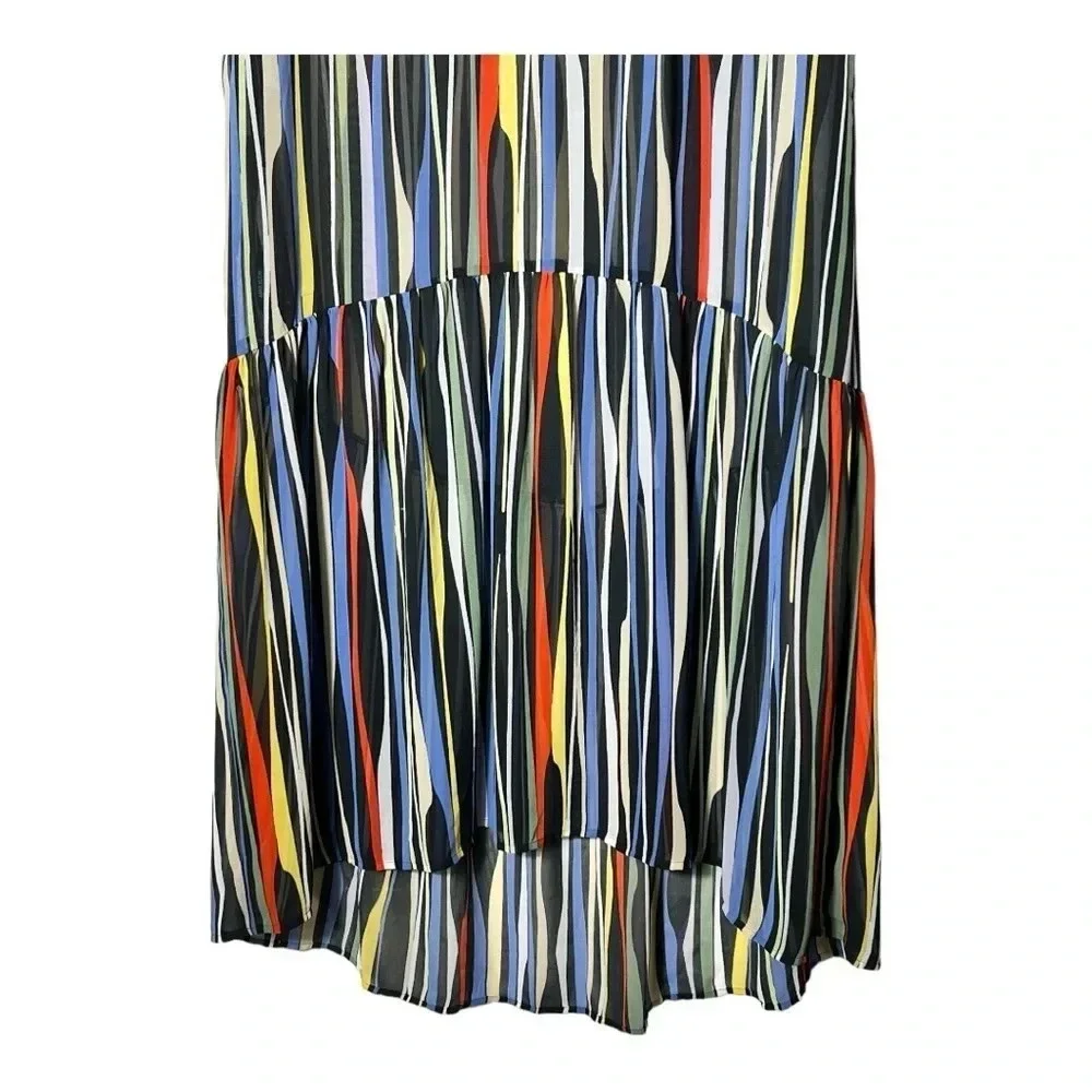 1911. ANNE KLEIN STRIPED SHORT SLEEVE COVERUP/OVERLAY DRESS HI LOW‎ BOTTOM SZ 10